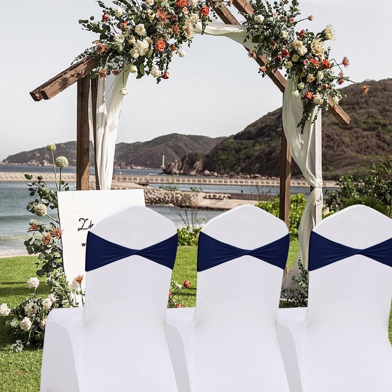 Fbewom Navy Blue Chair Sashes Bows 50 Pcs Spandex Chair Bands Ties Without Buckle Decorations for Wedding Birthday Party Events Ceremony - Image 5